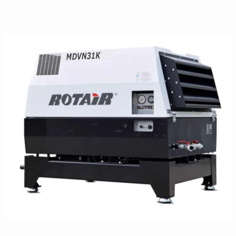 Motocompresor ROTAIR MDVN 31K presiune 7 bar debit 3000 l/min motor Kubota 35 cp SKID (fara roti)